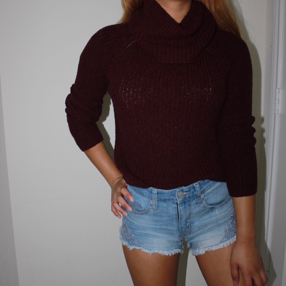 maroon wrap scarfed sweater